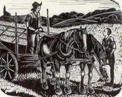 Lucille Oille, Untitled - Harvest Time, 1947, wood engraving on paper
