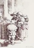 Harmensz Van Ryn Rembrandt, Beggars Receiving Alms at Door, 1648, etching on paper
