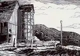 Margaret Shelton, Barn on Nicomen Island, B.C. #22/50, 1943, lino block on paper