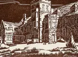 Margaret Shelton, Administration Building, Banff, 1941, lino block on paper