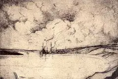 Harry Draper Wallace, The St. Lawrence at Morrisburg, 1925, etching on paper