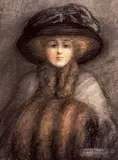 Maude Welden, Untitled - Lady in Black Hat and Muff, 1909, pastel on paper