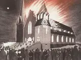 Wesleyville: Burning of the Methodist Church #A.P. by David Blackwood, 1976, colour etching on paper, sold May 1997