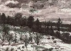 Bruno Bobak, Untitled - Landscape, watercolour and ink on paper