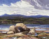 Douglas L. Cockburn, Rocky Sentinels - Whaling Station Bay, Hornby Island, acrylic on canvas