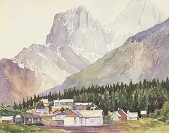 James Dichmont, Untitled - Mountain Village, watercolour on paper