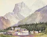 James Dichmont, Untitled - Mountain Village, watercolour on paper