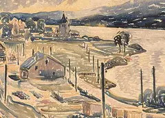 Claude Flight, Village in the Jura Mountains, watercolour on paper