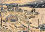 Claude Flight, Village in the Jura Mountains, watercolour on paper