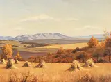 Untitled - Harvest Scene, Southern Alberta by Roland Gissing, oil on canvas, sold May 1997