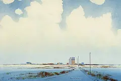 Untitled - Prairie Winter by Robert Newton Hurley, 1964, watercolour on paper board, sold May 1997