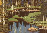 Beaver Pond, Upper Highwood by Illingworth Kerr, 1985, oil on canvas board, sold May 1997