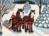 Maud Lewis, Untitled - Two Horses Hauling Logs, 1966, oil on paper board