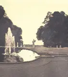 Róbert Lénárd, Untitled - Fountain Scene, colour etching on paper