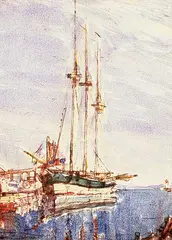Manly MacDonald, The Harbour, hand coloured etching on paper