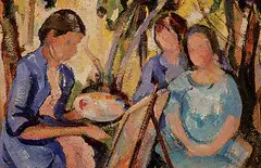 Henrietta Mabel May, Untitled - The Artist and Her Models, oil on paper board