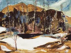 Last Snow Patch by Alexander Samuel Millar, oil on hard board, sold May 1997
