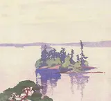 Walter J. Phillips, Cathcart's Island, Muskoka #112, 1927, colour wood block on paper