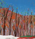 Jane Ash Poitras, Spirits in the Forest, mixed media on masonite