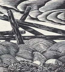 The Fence #16/50 by Carl Schaefer, 1932, wood engraving on paper, sold May 1997