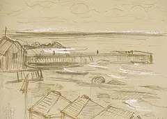 Petite Matane - Hotel des Pins by Mary Schneider, 1960, mixed media on paper, sold May 1997