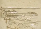 Mary Schneider, Petite Matane - Hotel des Pins, 1960, mixed media on paper