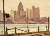 Frederick Bourchier Taylor, Downtown Detroit, Michigan from Riverview Park, Windsor, 1953, oil on panel