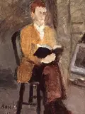 Rose Wiselberg, Untitled - Man Reading a Book, oil on paper board