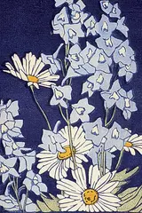 Mary E. Wrinch, Delphinium and Daisies, colour wood block on paper