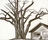 Ernest Caven Atkins, Tree Group #14/26, 1934, wood block on paper