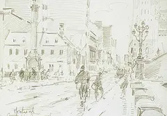 Montreal, Rue Notre Dame Street by Serge Brunoni, graphite on paper, sold May 1997