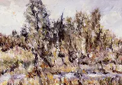 Hendrik Bres, Untitled - Landscape with Stream, 1979, acrylic on masonite