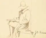 John Sloan Gordon, Untitled - Lady Sketching, graphite on paper