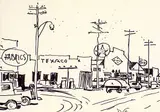 Illingworth Kerr, Texaco Corner, 1968, ink on paper