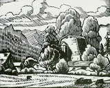 Margaret Shelton, Farm at Dewdney, B.C., 1973, lino block on paper