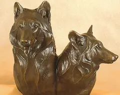 Together - Wolf Heads #1/12 by Randy Fehr, 1995, bronze sculpture, sold Nov 1996