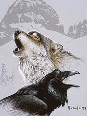 Randy Fehr, Still Wilderness Composite - Wolf and Crow, 1995, acrylic on masonite