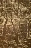 Lionel LeMoine FitzGerald, Trees and Streets, 1943, lino block on paper