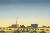 Robert Newton Hurley, Untitled - Prairie Farm with Stooks and Wind Vane