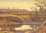 Old River Crossing, Qu'Appelle Valley by Illingworth Kerr, 1976, oil on canvas board, sold Nov 1996