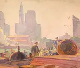 William Maltman, Working by the Dock, Chicago, 1929, watercolour on paper
