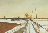 Winter Road, Near St. Jerome by Robert F.M. McInnis, 1983, oil on canvas board, sold Nov 1996