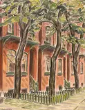 Gladys Eleanor Montgomery, Untitled - House Fronts, oil on canvas