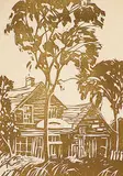 Lawrence Arthur Colley Panton, Untitled - House and Trees, wood block on paper