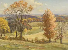Frank Panabaker, Untitled - Ontario Fall Scene, oil on wood board