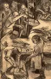 Marcia Perkins, Untitled - Cartoon for Market Murals, charcoal on paper
