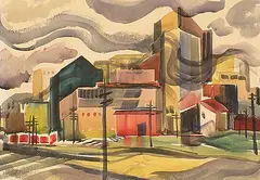 Industrial Area by Bartley Robilliard Pragnell, 1956, watercolour on paper, sold Nov 1996