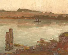 Sarah Robertson, Untitled - On the St. Lawrence, oil on paper board