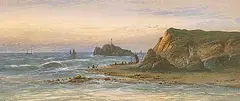 William Henry Vernon, Untitled - Sailing Boats on a Rocky Coast, watercolour on paper