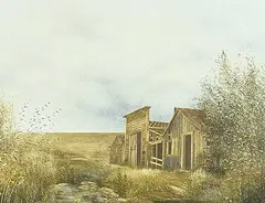 Om Atman Bulik, Ghost Town in Alberta, 1973, acrylic on masonite